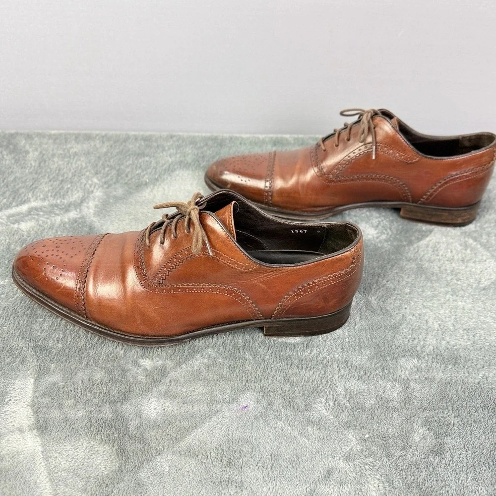 Leather Brown Oxford Dress Shoes‎ Brogue Wingtip Lace Up Size 8
